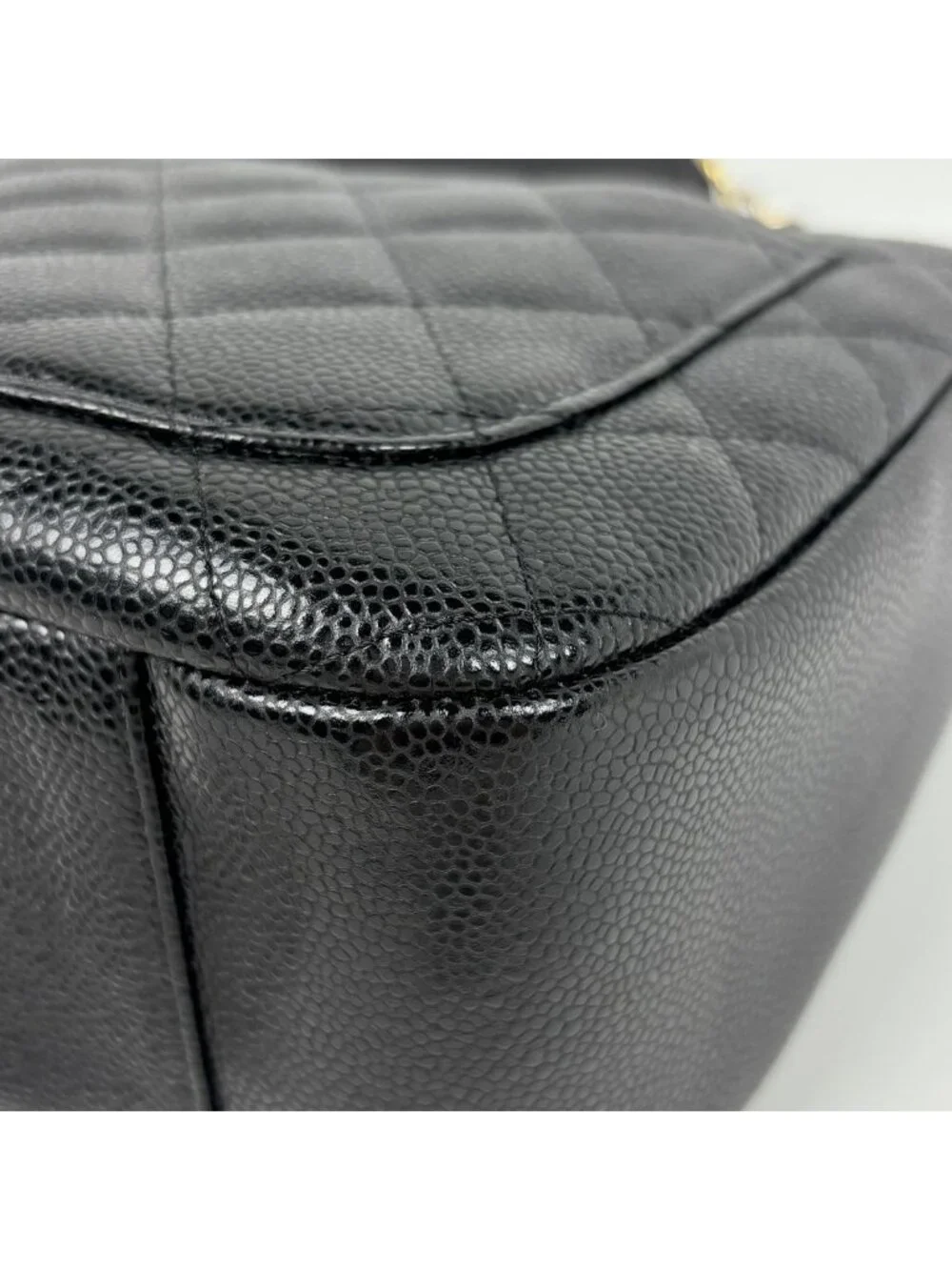 Chanel Shoulder Bag CC Logo Quilted Caviar Leather Black